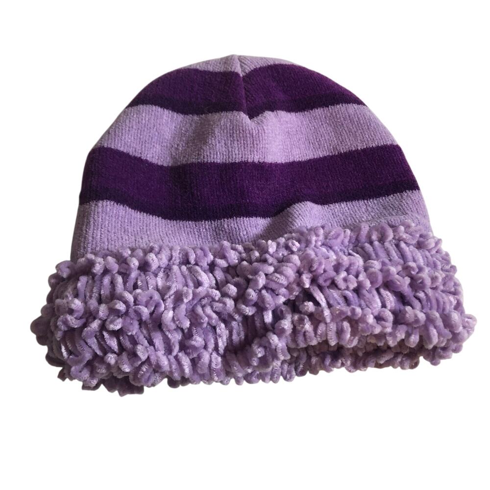 Beanie Purple Lavender Striped Chenille Kids Sock Hat Cap